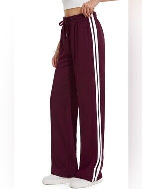 Tapata Women's Burgandy Striped Loose Straight Leg Track Pants - Size XXL (34")